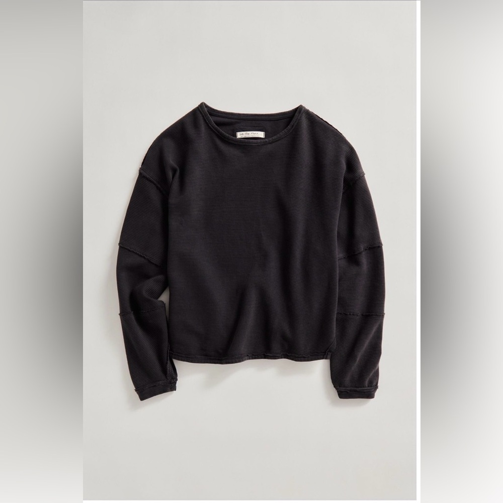 Free People Oversized Waffle-Knit Long Sleeve Tee in Charcoal - Picture 5 of 7